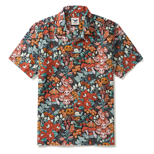 100% Cotton Hawaiian Shirt For Men Halloween Cottage Garden By Nell Camp Collar Aloha Shirt