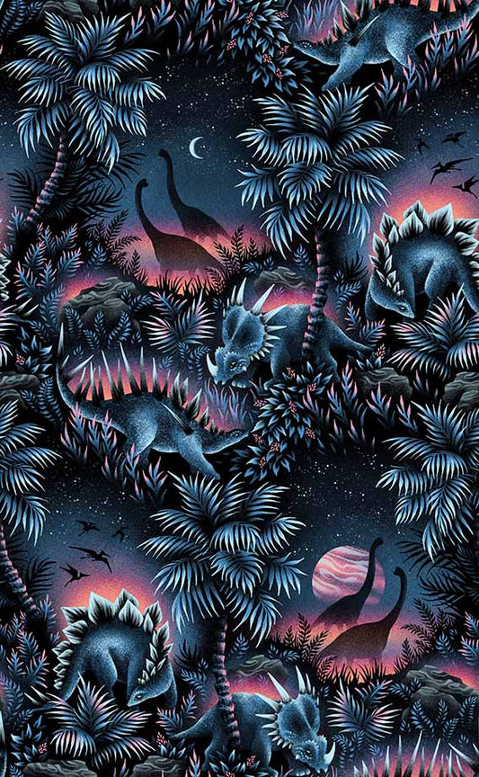 Men's Hawaiian Shirt Dinosaur Lagoon By Andrea Muller Cotton Button-down Long Sleeve Aloha Shirt